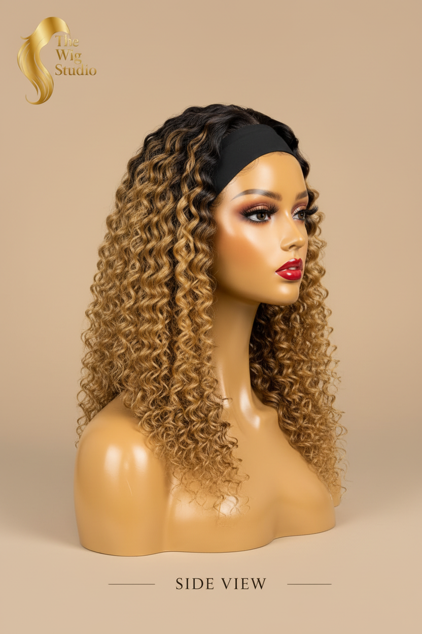 Honey Blonde Curly Ombré Human Hair Headband Wig