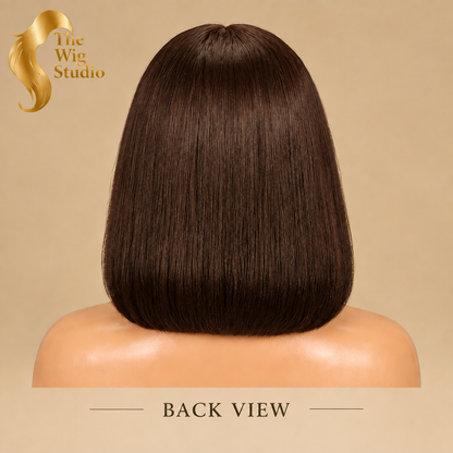 Chocolate-brown wig back view