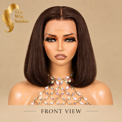 Chocolate-brown wig front view