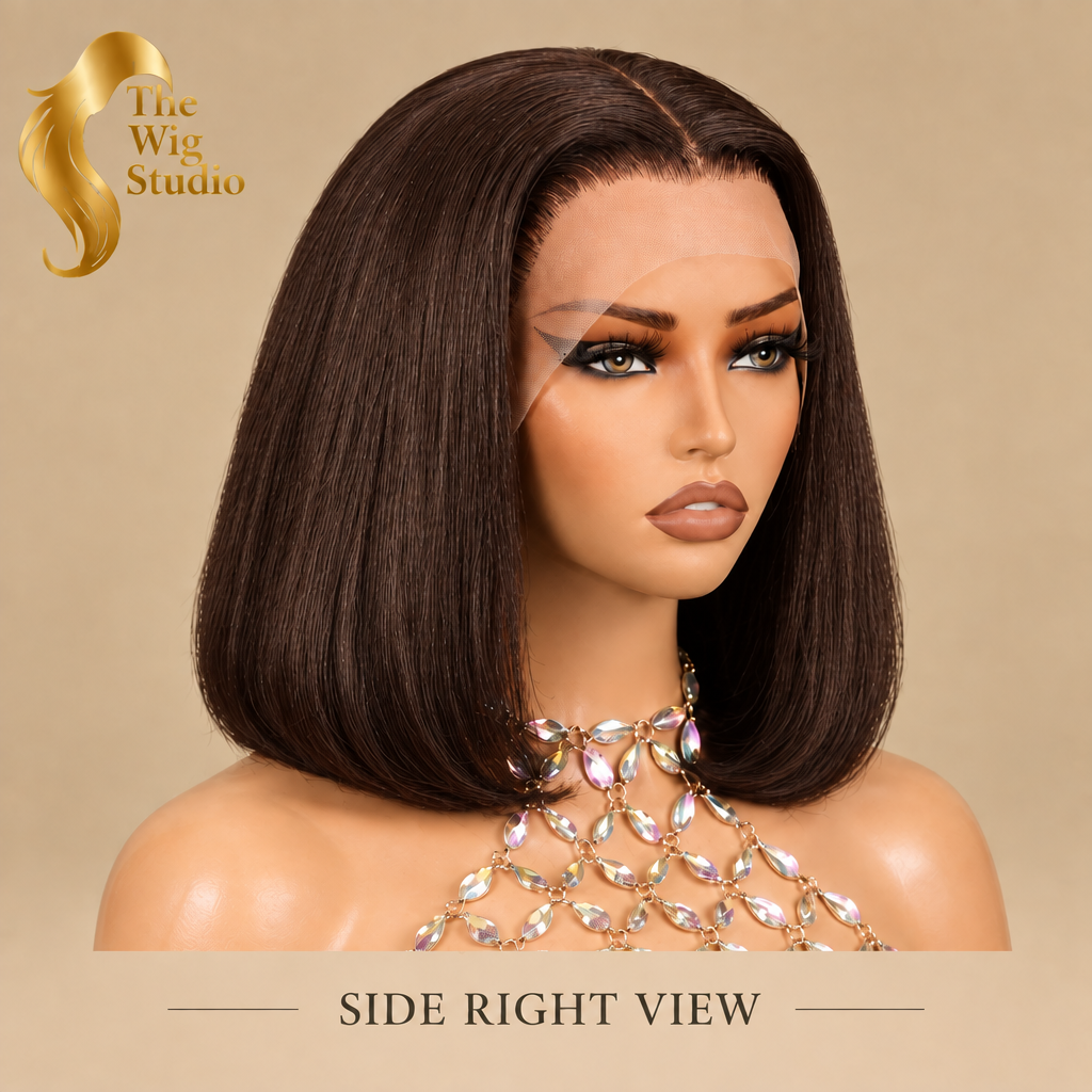 Chocolate-brown wig right-side view