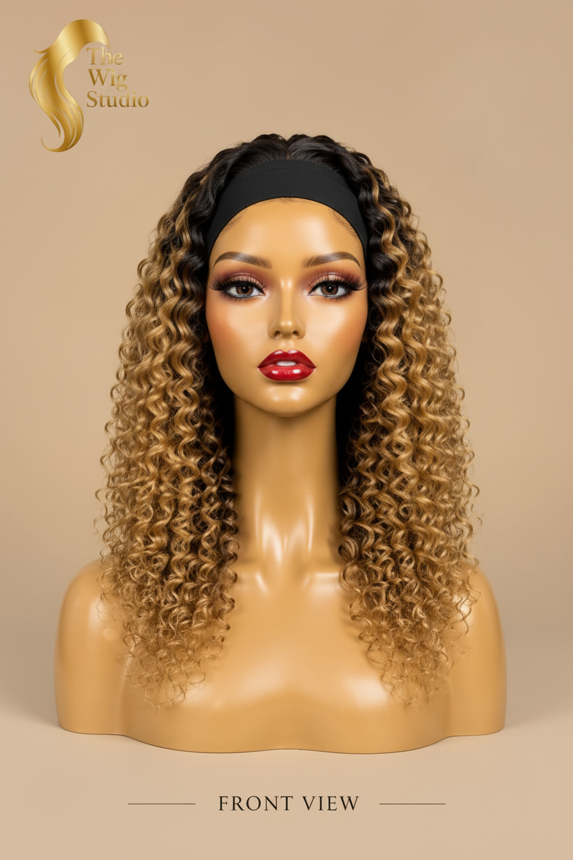 Honey Blonde Curly Ombré Human Hair Headband Wig